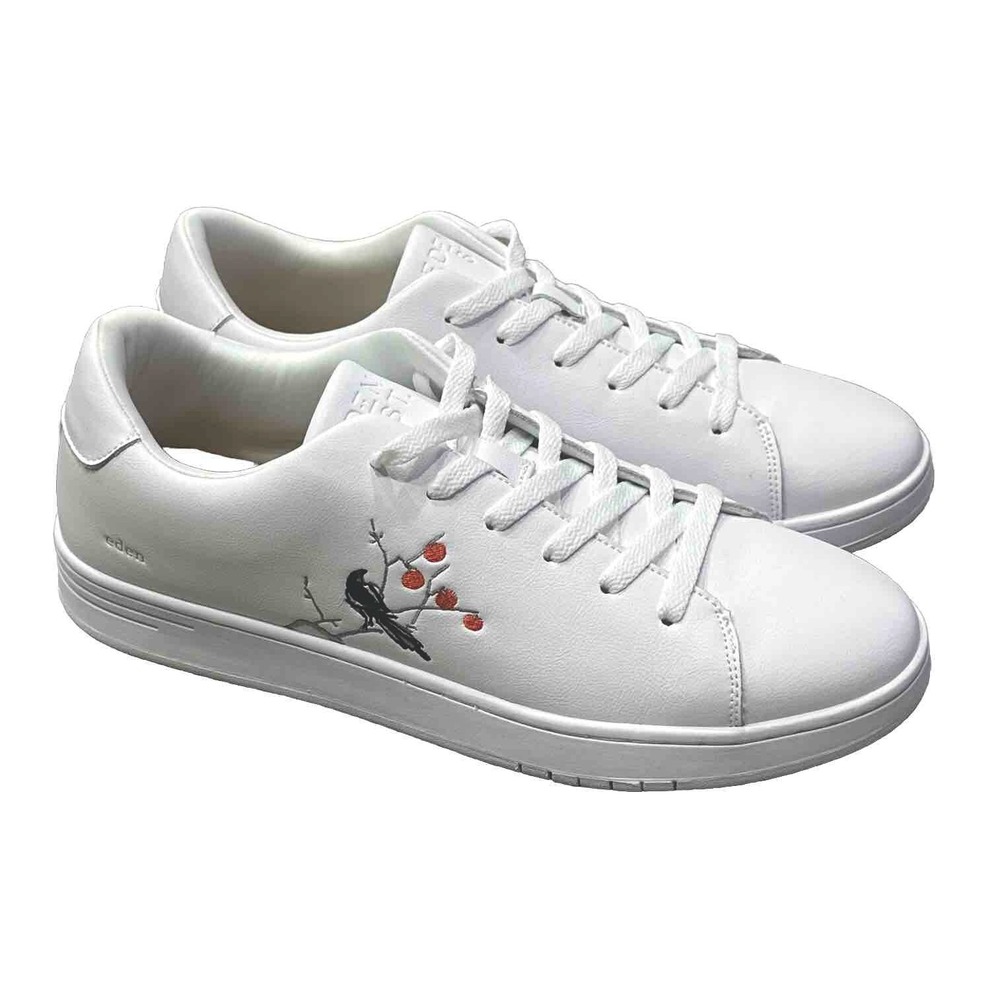 EDENST Men's Lea-5880 White Faux Leather Casual Lace Up Shoes - Size US 10